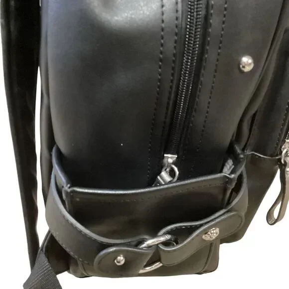 Miss Me Heather Ikat Embroidered Sequin Studded Black Faux Leather Backpack - Picture 11 of 12